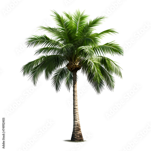 Coconut palm tree isolated on white transparent background