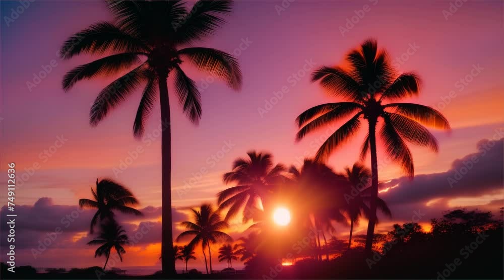 Tropical Sunset by the Beach with Palm Trees and Orange Sky Tropical Sunset by the Beach with Palm Trees and Orange Sky