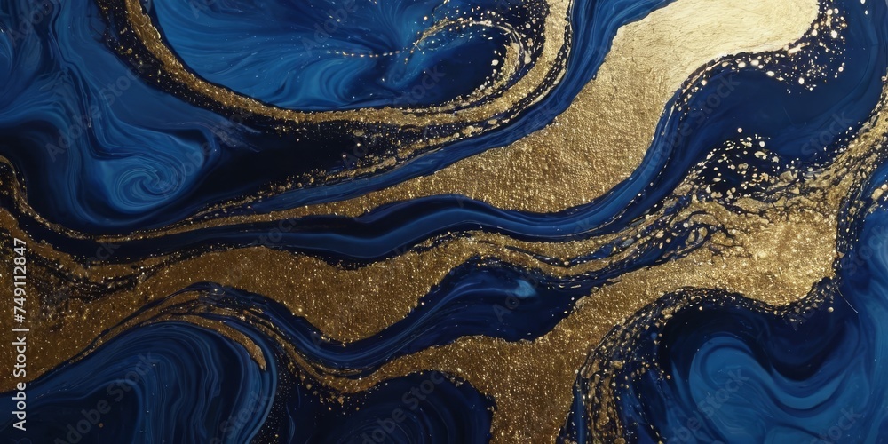 Flowing Elegant Acrylic Pour Wallpaper in Beautiful Navy Blue colors. Paint texture with Gold Glitter. Flowing Elegant Acrylic Pour Wallpaper in Beautiful Navy Blue colors. Paint texture with Gold Glitter.