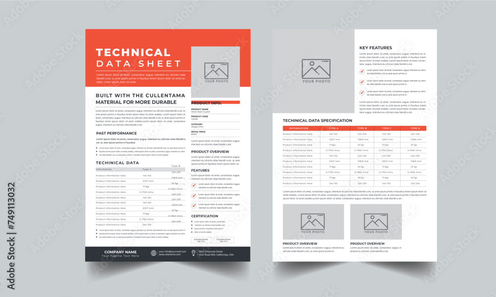 Technical Data Sheet layout template With 2 Style design layout Stock Technical Data Sheet layout template With 2 Style design layout Stock