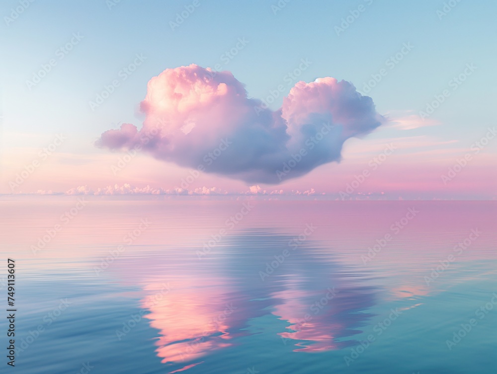 red heart in the clouds over water in the sky