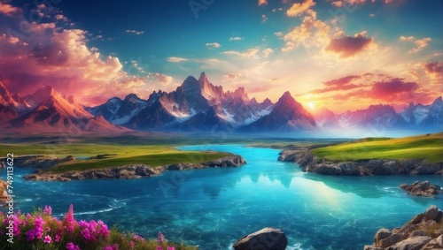 sunset in the mountains,sunset over the lake,beautiful amazing background,