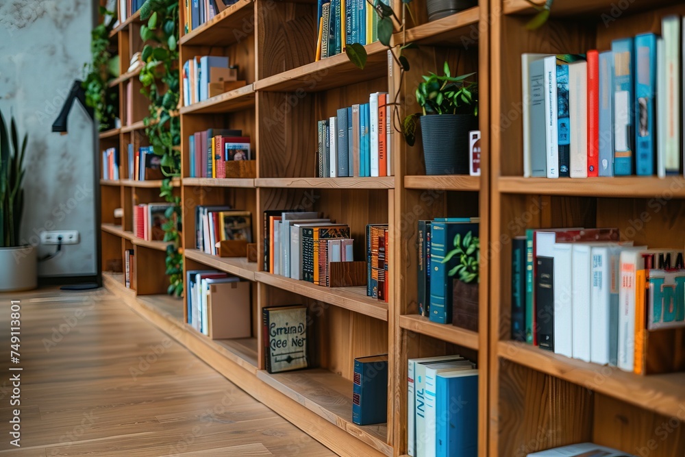 Bookcase with books in a modern house Bookcase with books in a modern house