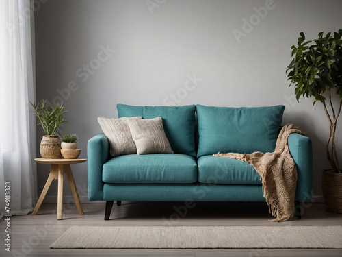 Harmony in Teal, Modern Living Room Elegance. © Saktanong