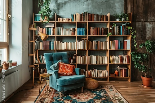 Bookcase with books in a modern house © Koplexs-Stock
