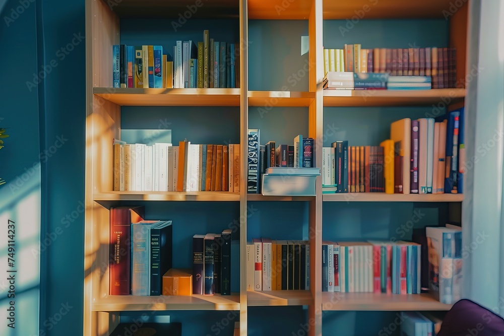 Bookcase with books in a modern house Bookcase with books in a modern house
