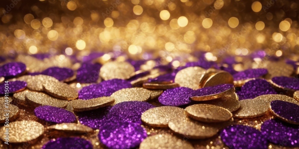 gold and purple abstract glitter confetti bokeh background