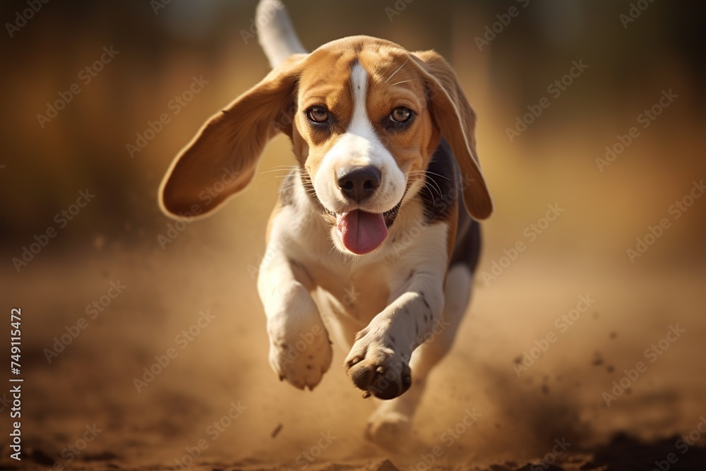 Beagle dog running on a sunny autumn day. Beagle dog running on a sunny autumn day.