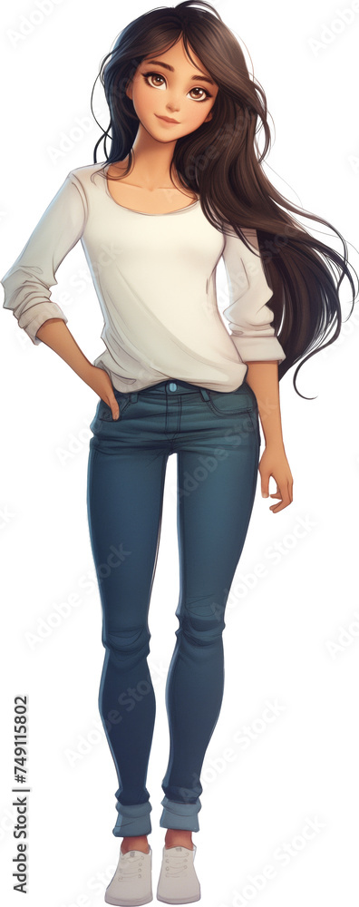 Fototapeta premium A beautiful Asian girl, Cartoon Full body style illustration.