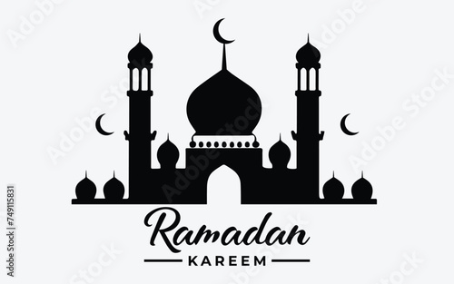 Ramadan Kareem background concept with silhouette of mosque. Vector illustration.