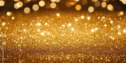 Gold bokeh light background  Christmas glowing bokeh confetti and sparkle texture overlay for your design. Sparkling gold dust abstract golden luxury decoration background