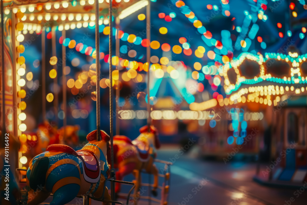 Festive Fairground Glow: Carousel Horses and Twinkling Lights of a Night Carnival