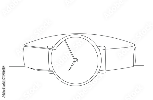 Continuous single line sketch drawing of digital and analog wrist watch. One line art of watches time clock vector illustration