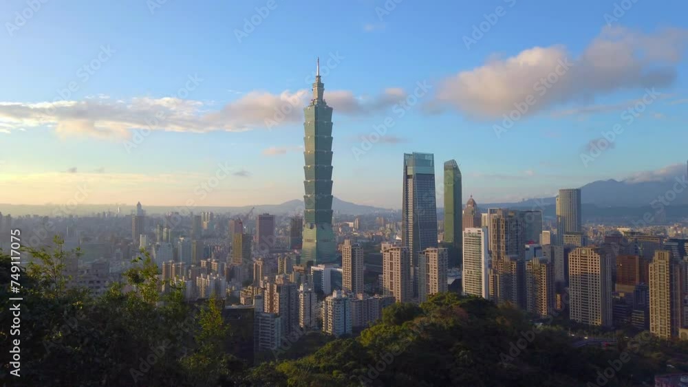 Taipei, Taiwan, Republic of China, 01 21 2024: Taipei City (in Republic of China, Taiwan) and mountain at sun set seen from elephant mountain park Taipei, Taiwan, Republic of China, 01 21 2024: Taipei City (in Republic of China, Taiwan) and mountain at sun set seen from elephant mountain park