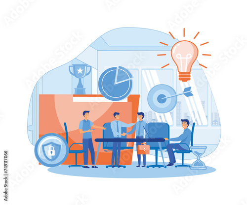 Business Meeting concept. Business workflow, time management, planning, task app, teamwork, meeting. flat vector modern illustration 