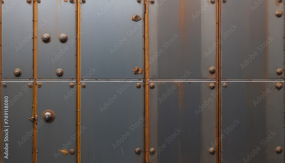 metal wall with plate or metal wall with texture or old metal with rivets or old metal gate or old metal or metal grid pattern or metal grid background or iron plate connection or rusty plate