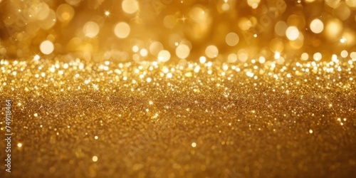 gold Sparkling Lights Festive background with texture. Abstract Christmas twinkled bright bokeh defocused and Falling stars