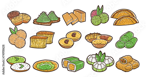 Various indonesian traditional snacks element vector illustration set
