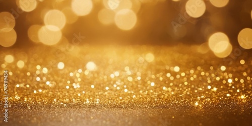 gold Sparkling Lights Festive background with texture. Abstract Christmas twinkled bright bokeh defocused and Falling stars