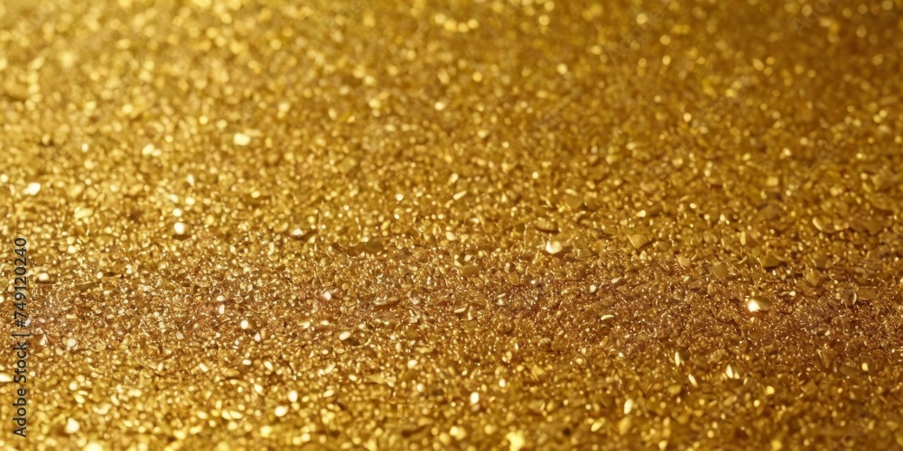 Gold texture. Golden background with effect metallic foil. Speckles gold material. Speckled glitter backdrop. Abstract shiny pattern. Shine metal plate for design