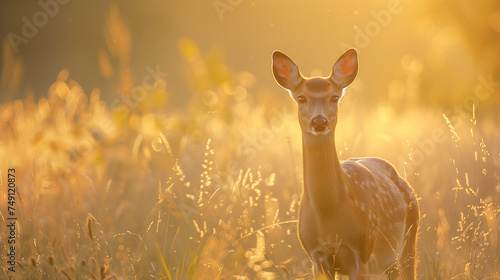 Graceful deer grazing in a serene meadow