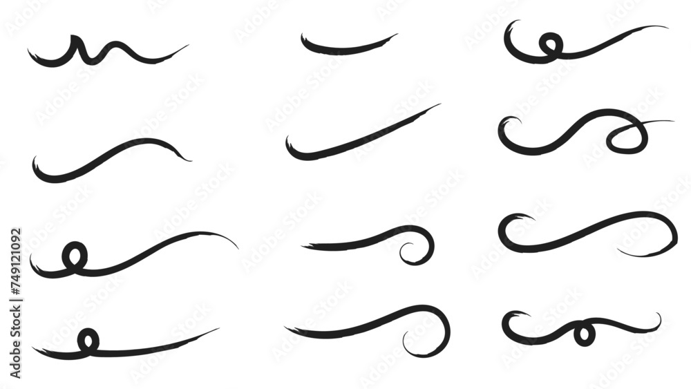 Brush strokes, black ink lines, vector abstract set with paint brush grunge texture on transparent background. Paintbrush strokes and ink smear stains. doodle underlines. vector illustration Brush strokes, black ink lines, vector abstract set with paint brush grunge texture on transparent background. Paintbrush strokes and ink smear stains. doodle underlines. vector illustration