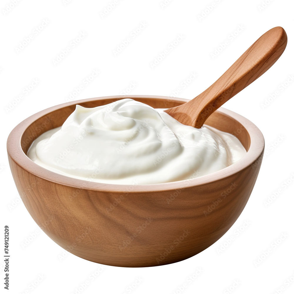 Wooden bowl of sour cream isolated on transparent background Remove png, Clipping Path, pen tool Wooden bowl of sour cream isolated on transparent background Remove png, Clipping Path, pen tool