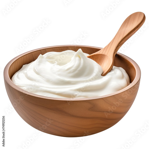 Wooden bowl of sour cream isolated on transparent background Remove png, Clipping Path, pen tool