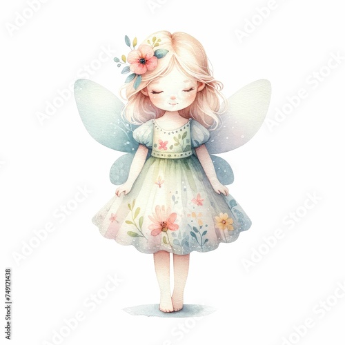 Spring fairie. watercolor illustration, Perfect for nursery art, Fairytale princess clipart.  isolated on a white background.