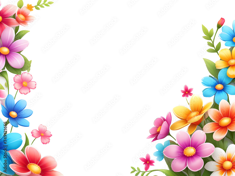Fototapeta premium Floral frame made of multicolored colorful drawn flowers, template.