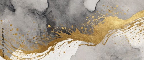 Luxury grey watercolor and gold texture background. Abstract hand drawn art