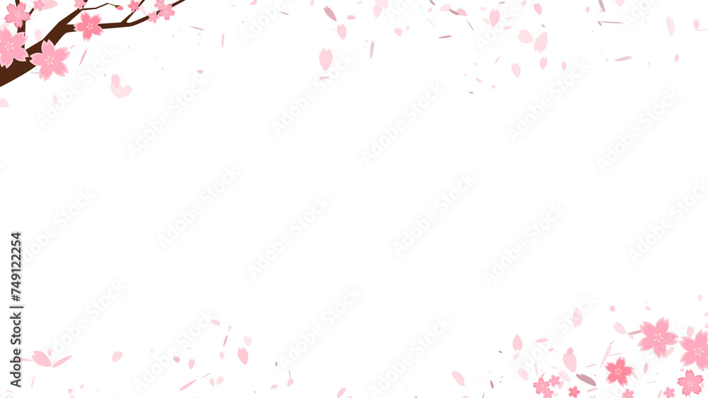 桜の木と花びらのフレーム_4Kサイズ