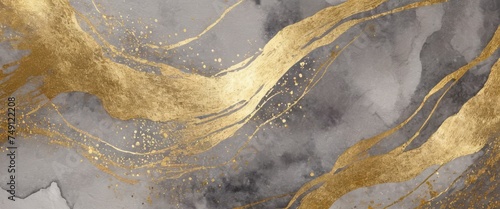 Luxury grey watercolor and gold texture background. Abstract hand drawn art