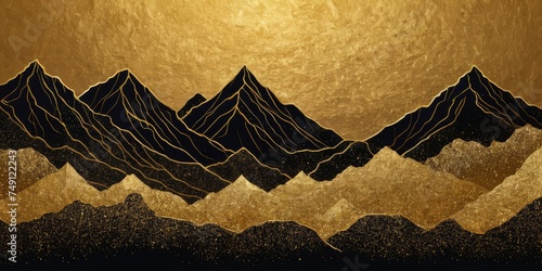 Mountain line art background, luxury gold wallpaper design for cover, invitation background, packaging design, wall art and print