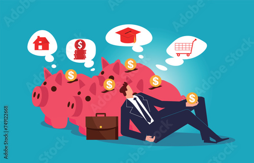 Savings Asset Allocation, Portfolio Strategies, Financial Plans, Businessmen with huge savings lying around thinking about how to dispose of or invest that wealth