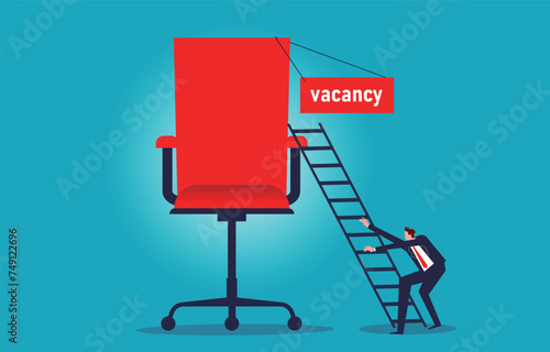Solving employment problems, providing employment platforms or employment opportunities, businessmen taking ladders to climb into vacant office chairs
