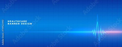 digital health care blue background with shiny heartbeat design