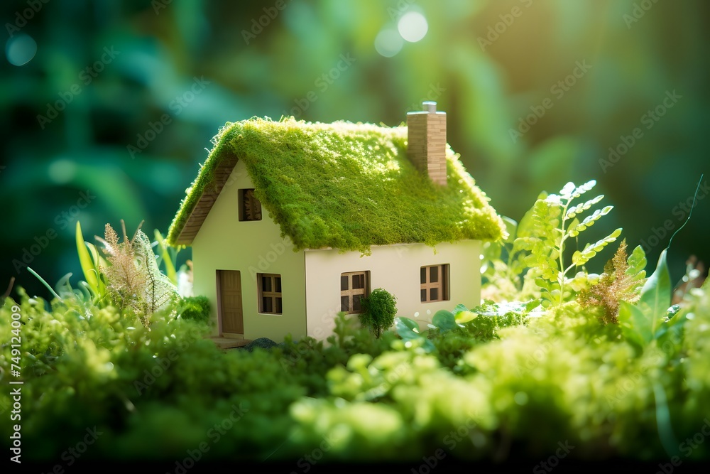 A small house with a green roof in the grass, Generative AI
A small house with a green roof in the grass, Generative AI