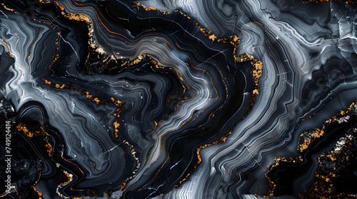 Black Marble Swirl Background with Grey Accents for Sophisticated and Modern Designs