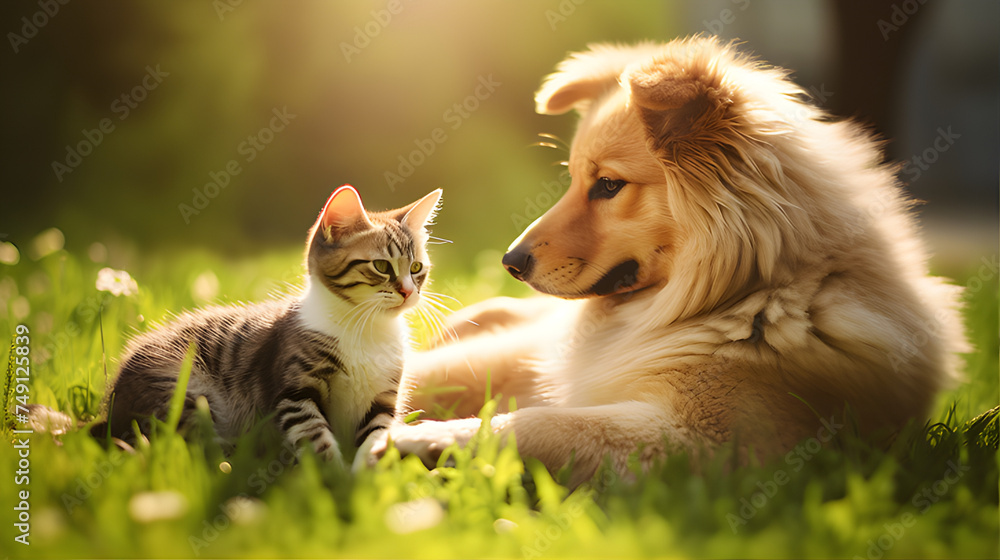 Cute cat and dog are friends background Cute cat and dog are friends background