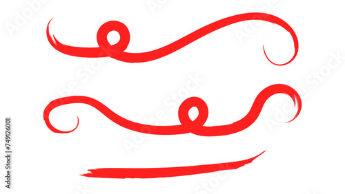 Brush strokes, red ink lines, vector abstract set with paint brush grunge texture on transparent background. Paintbrush strokes and ink smear stains. doodle underlines. vector illustration