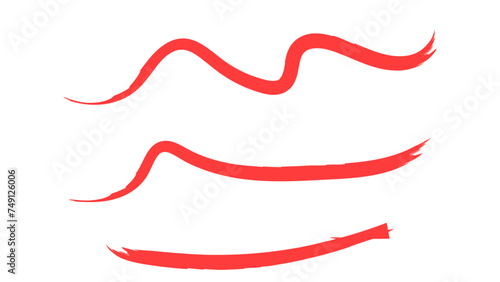 Brush strokes, red ink lines, vector abstract set with paint brush grunge texture on transparent background. Paintbrush strokes and ink smear stains. doodle underlines. vector illustration