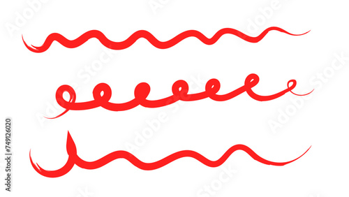 Brush strokes, red ink lines, vector abstract set with paint brush grunge texture on transparent background. Paintbrush strokes and ink smear stains. doodle underlines. vector illustration