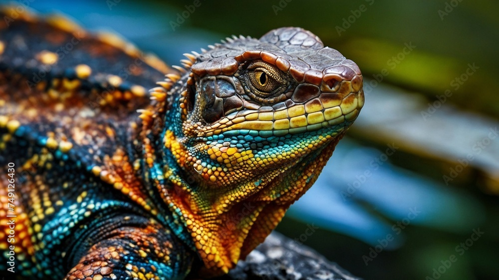 Fototapeta premium amazing reptile that changes different colors 8K HDR Size 16.9 