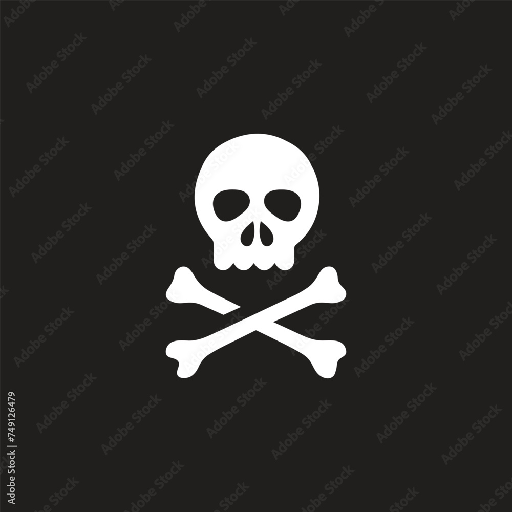 Skull with crossed bones icon silhouette, Human skeleton head. Death, pirate and danger symbol. Jolly Roger logo template. Vector illustration Skull with crossed bones icon silhouette, Human skeleton head. Death, pirate and danger symbol. Jolly Roger logo template. Vector illustration
