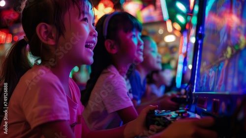 Children in Fantasy Video Game World, Joystick Excitement