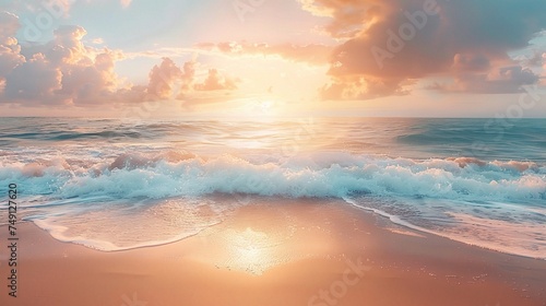 Beautiful sea summer or spring abstract background. Golden sand beach with blue ocean 