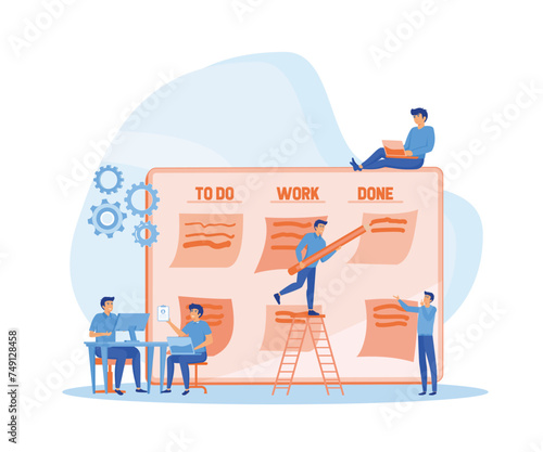 Office work and time management. Kanban board, teamwork communication process, agile project management concept. flat vector modern illustration 