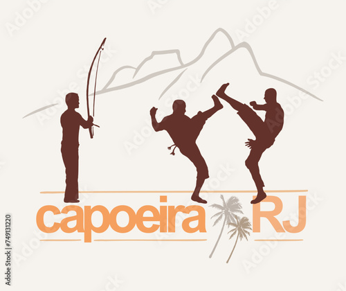 Vector illustration of capoeiristas silhouette in Rio de Janeiro.
​Art representing a Rio lifestyle. Drawing in simple and stylized strokes.