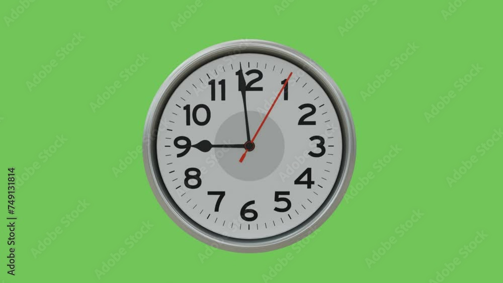 3D rendered last 1 minute of 9 o'clock wall analog clock animation with green screen background, ending 1 minute with ticking clock. 3D rendered last 1 minute of 9 o'clock wall analog clock animation with green screen background, ending 1 minute with ticking clock.